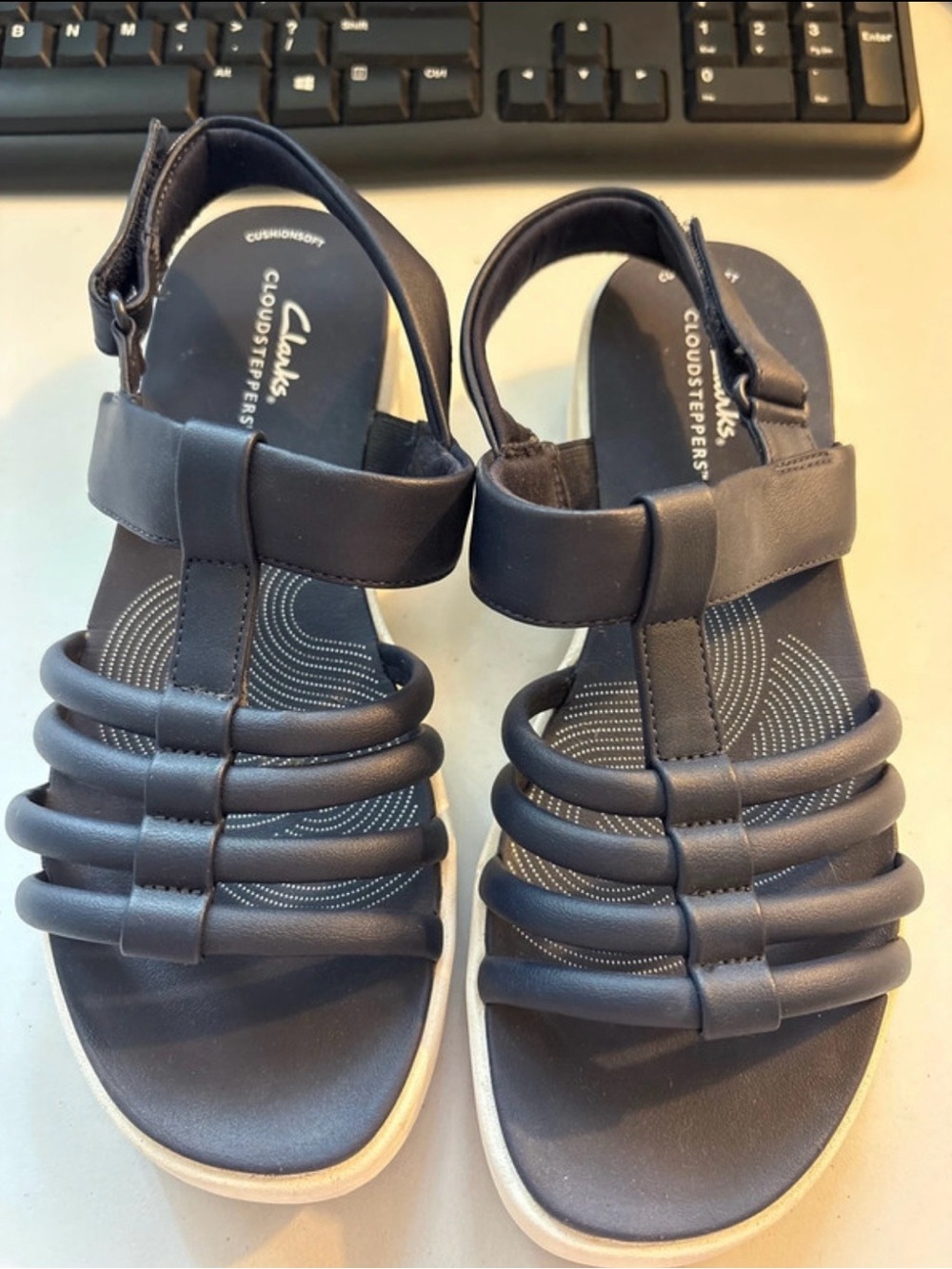 Clarks Navy Multi-Strap Slingback Cloudsteppers Sandals